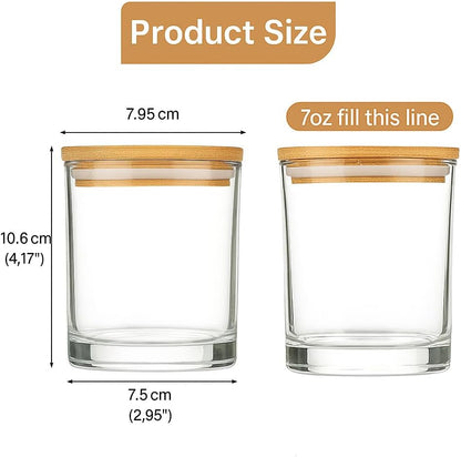 Auroh 15 Pack Glass Candle Jars with Bamboo Lids - 7 OZ Transparent Candle Containers for Candle making - Ideal candle making supplies for professionals as well as hobbyists