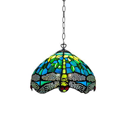 Auroh Tiffany Pendant Light 10 Inch – P-1015 Teal & Green Dragonfly Handcrafted Stained Glass, Hallway or Bedroom, UK