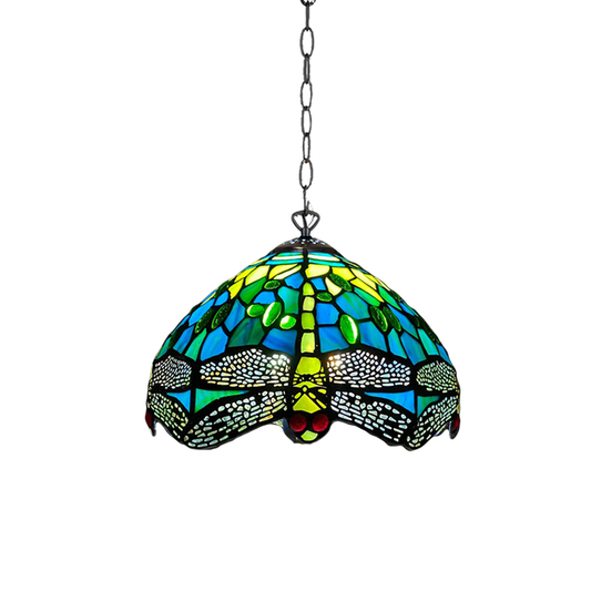 Auroh Tiffany Pendant Light 10 Inch – P-1015 Teal & Green Dragonfly Handcrafted Stained Glass, Hallway or Bedroom, UK