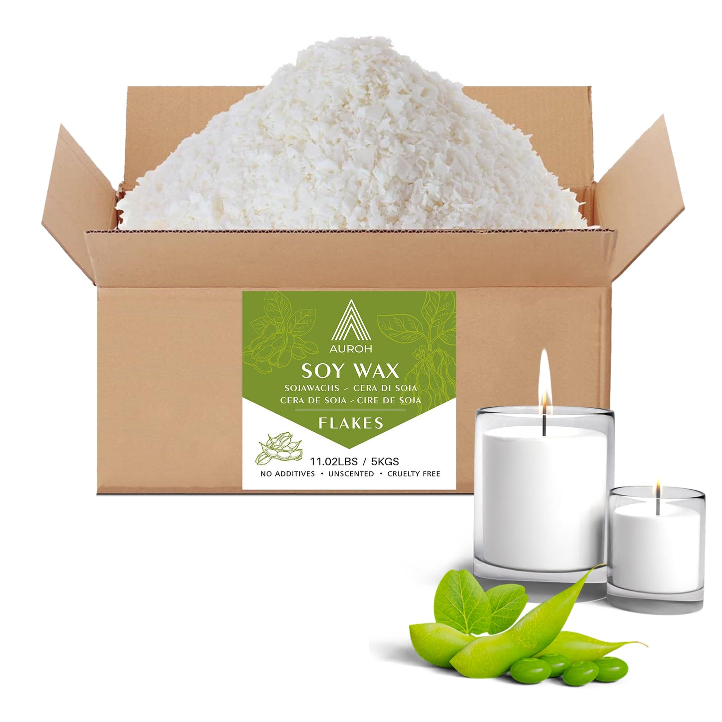 Auroh Premium Natural Soy wax for Candle Making | 1KG - 20KG Clean-Burning Candle Wax Flakes with No Additives - Organic Soya Wax