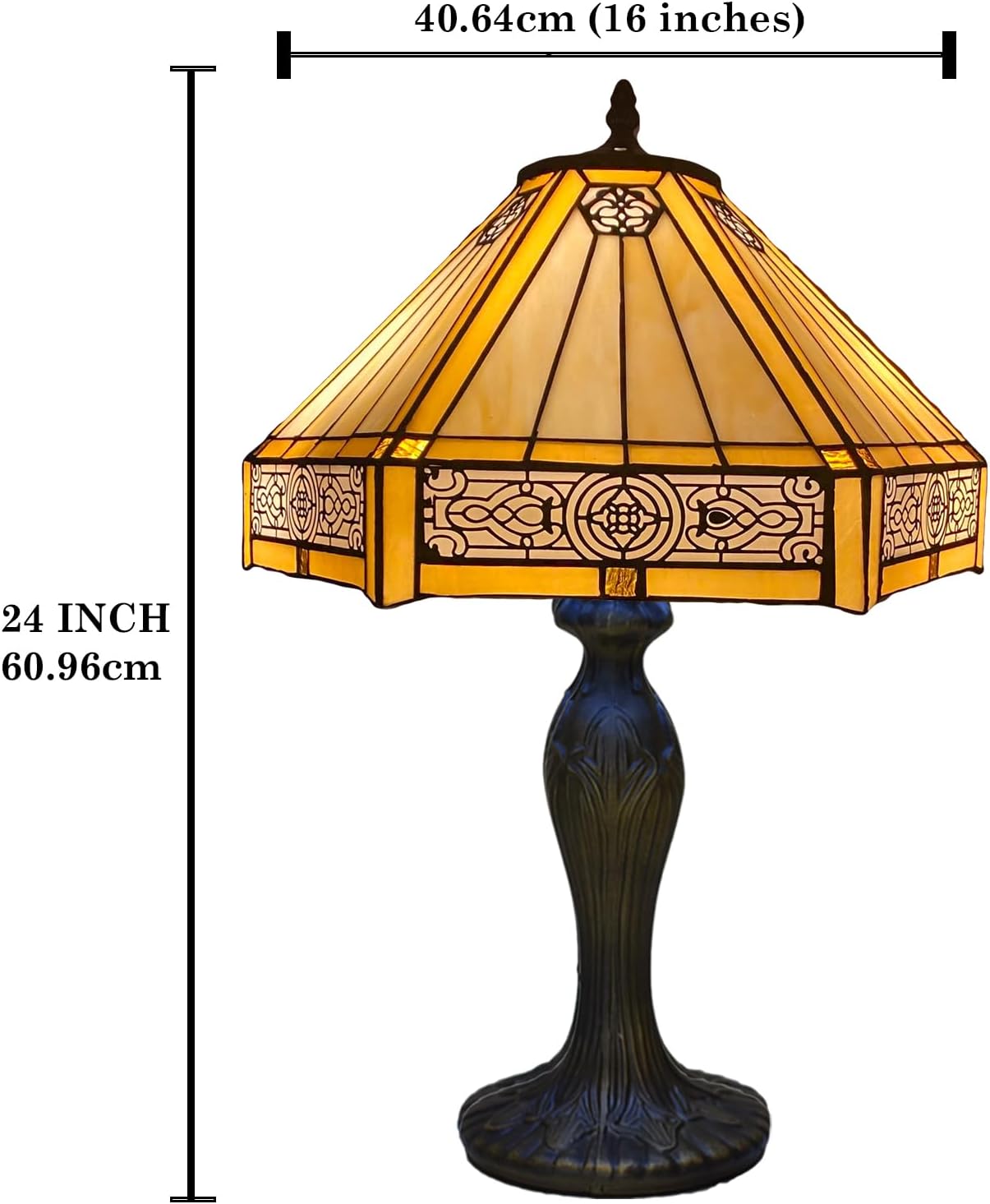 Tiffany Table Lamp Handcrafted 16 inch Stained Glass Lamp Shades Antique Design Stunning Quality Desk Lamp for Living Room Bedroom Bedside Lamps Coffee Table Yellow (TFTL-1605)