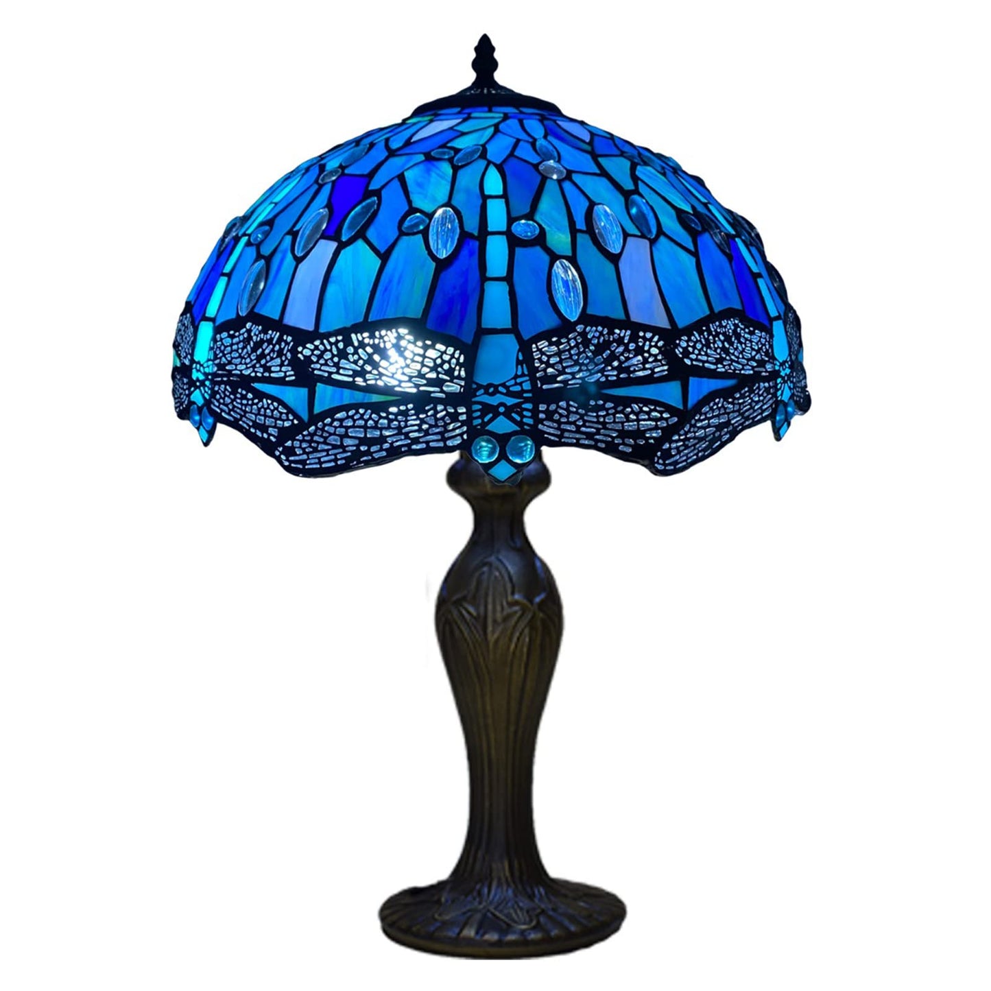 Auroh Tiffany Style Table Lamp Handcrafted 16 inch Stained Glass Lamp Shades Antique Design Stunning Quality Desk Lamp for Living Room Bedroom Bedside Lamps Coffee Table (TFTL-1602)