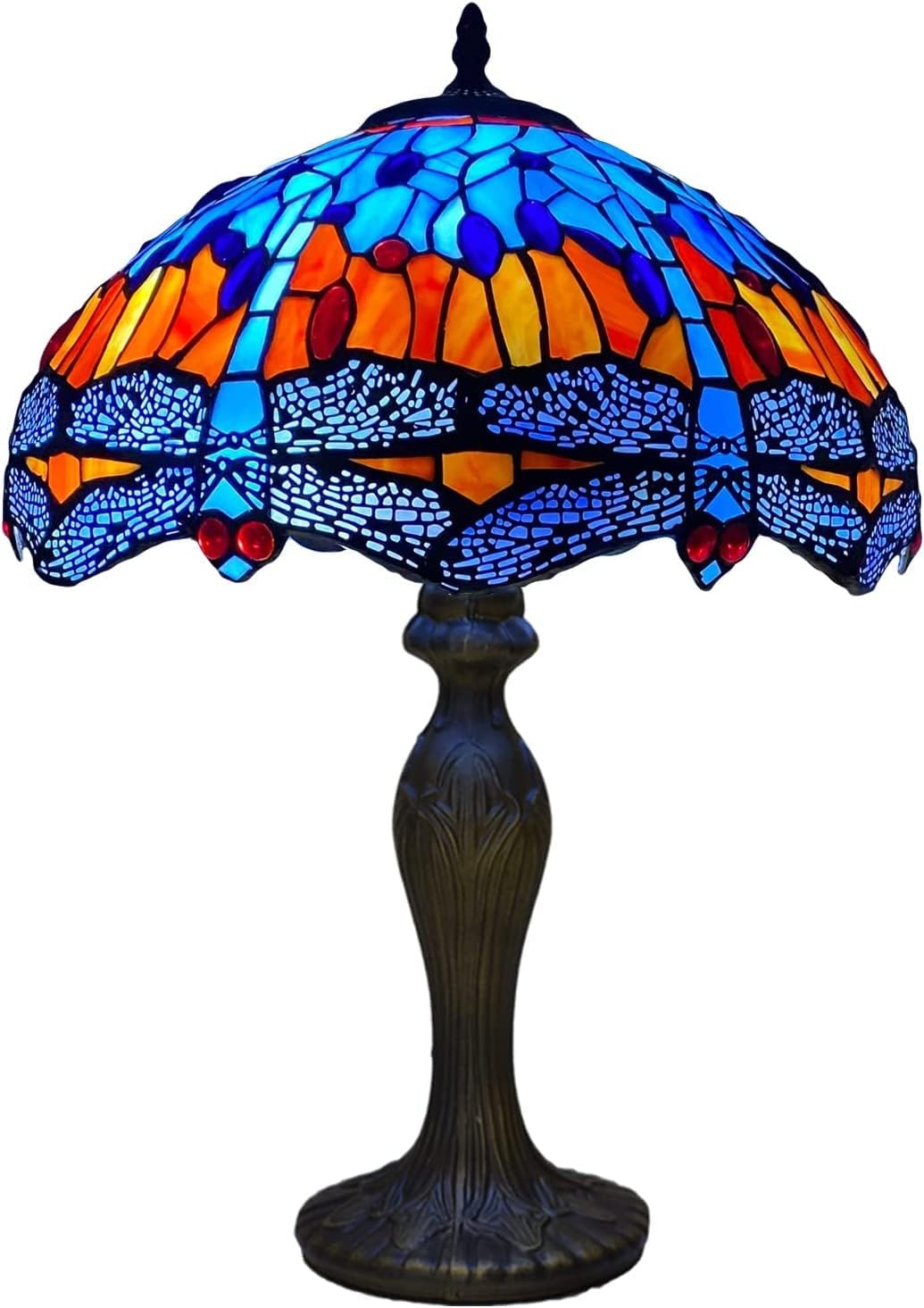 Auroh Tiffany Style Table Lamp Handcrafted 16 inch Stained Glass Lamp Shades Antique Design Stunning Quality Desk Lamp for Living Room Bedroom Bedside Lamps Coffee Table (TFTL-1602)