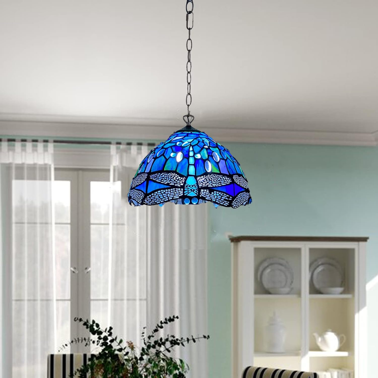 Tiffany Pendant Lamps Handcrafted Stained Glass Lamp Shades Stunning Quality Antique Design Pendant Light for Living Room Bedroom Lounge Hallway (P-1007)