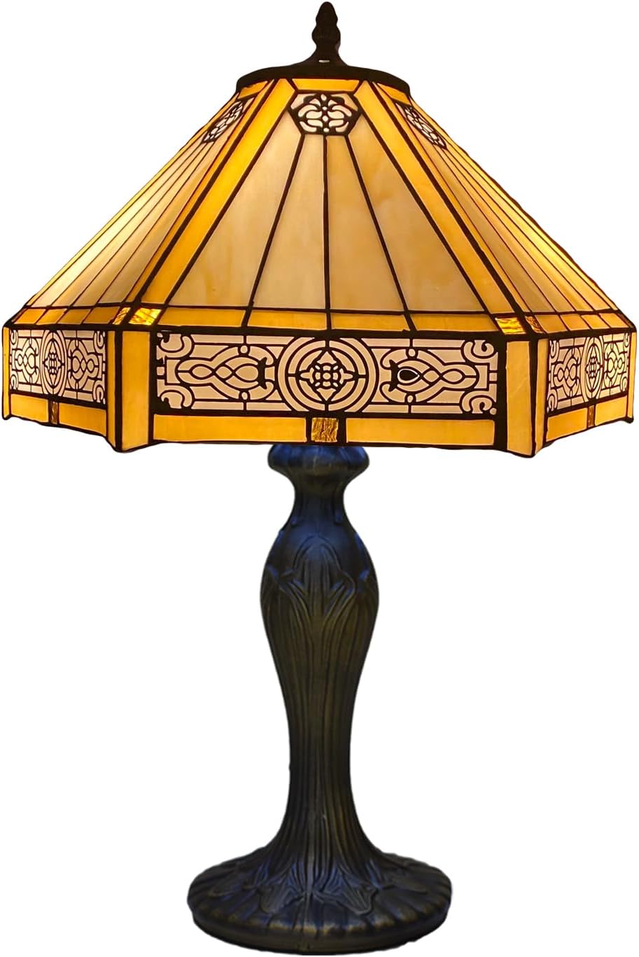 Tiffany Table Lamp Handcrafted 16 inch Stained Glass Lamp Shades Antique Design Stunning Quality Desk Lamp for Living Room Bedroom Bedside Lamps Coffee Table Yellow (TFTL-1605)