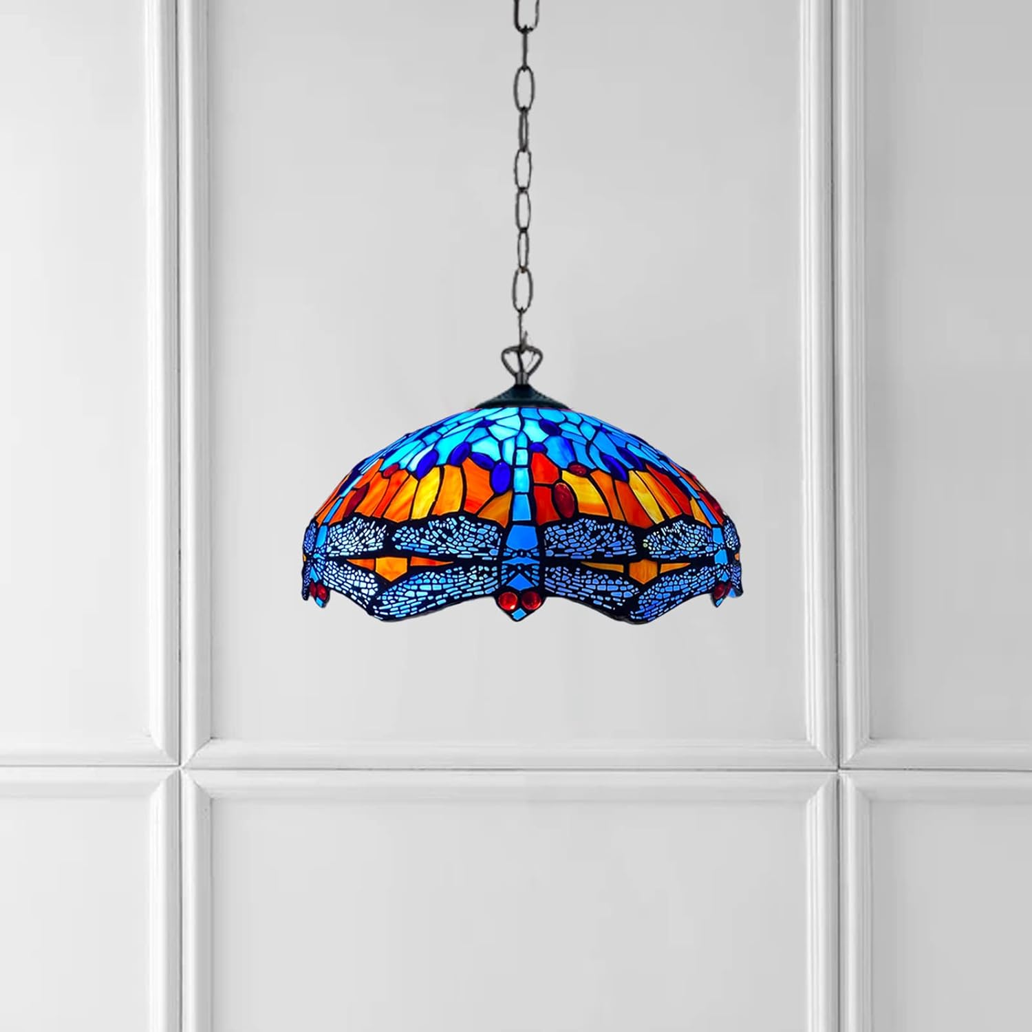 Tiffany Pendant Lamps Handcrafted Stained Glass 16 inch Lamp Shades Stunning Quality Antique Design Pendant Lamps for Living Room Bedroom Lounge Hallway (P-1602)