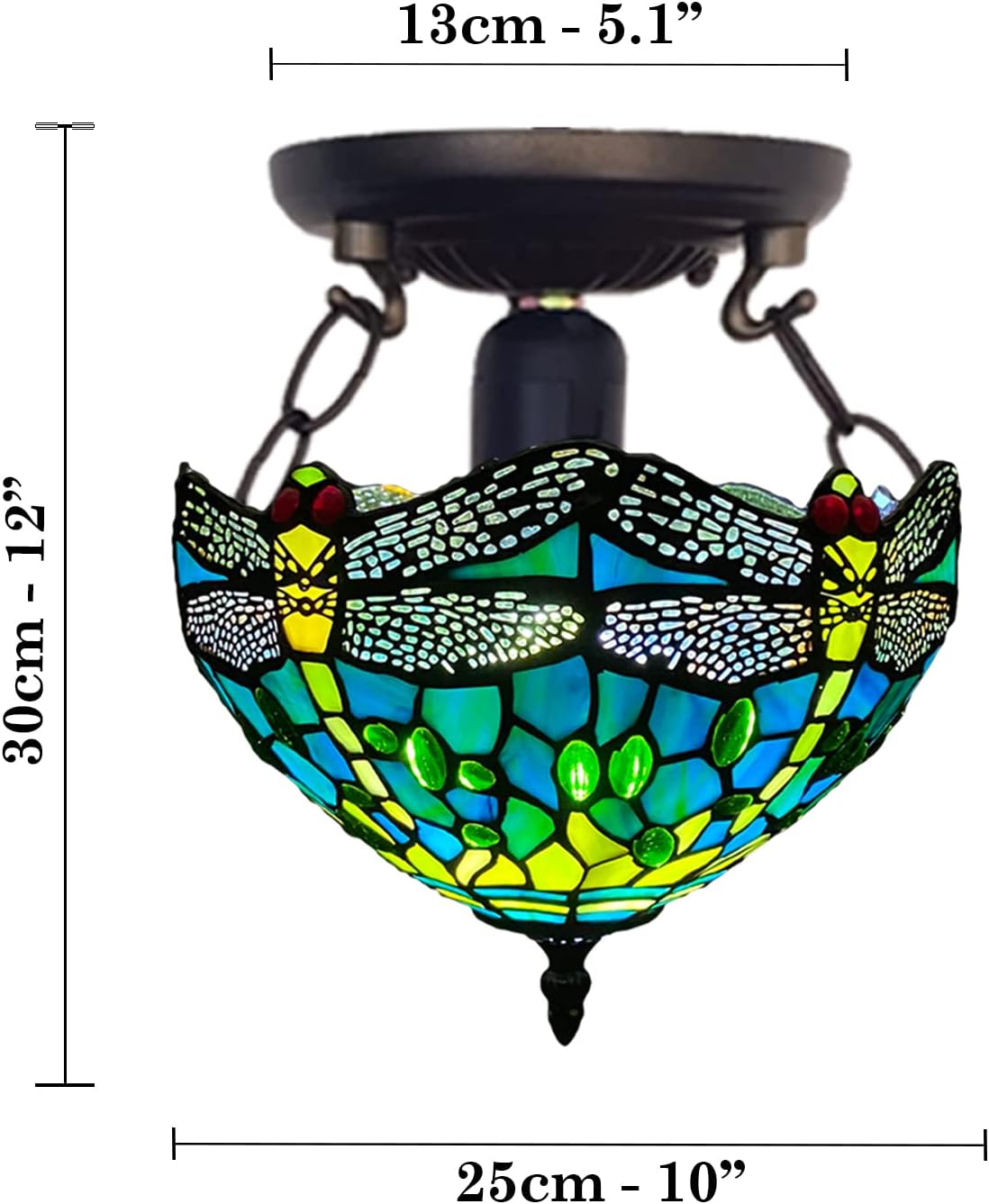 Tiffany Style Ceiling Lamps Stained Glass Handcrafted Lamp Shades Antique Design Ceiling Light for Living Room Bedroom Lounge Hallway (C-1015)