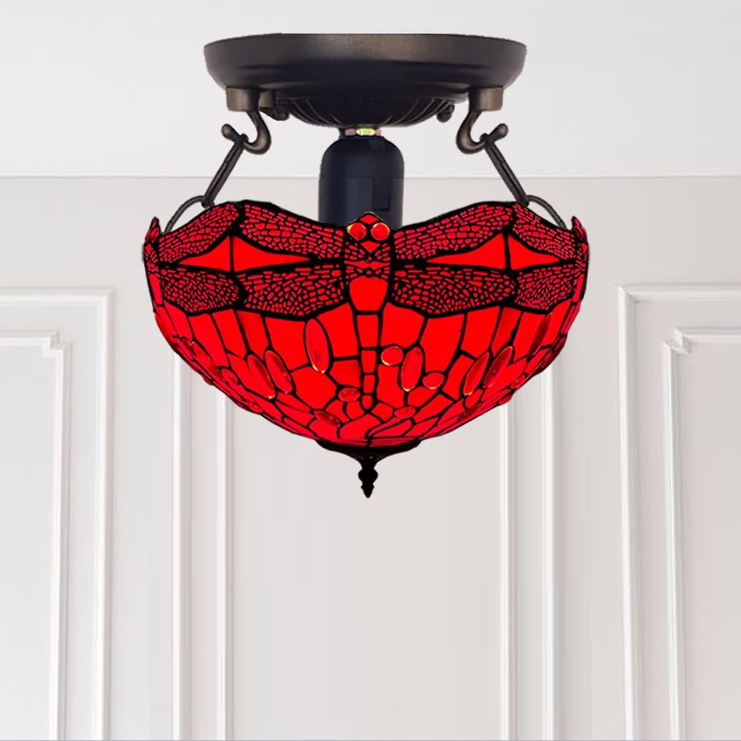 Tiffany Ceiling Lights 16 inch Handcrafted Lamp Shade Antique Dragonfly Design Ceiling Lamps for Living Room Decor Home Decor Lounge