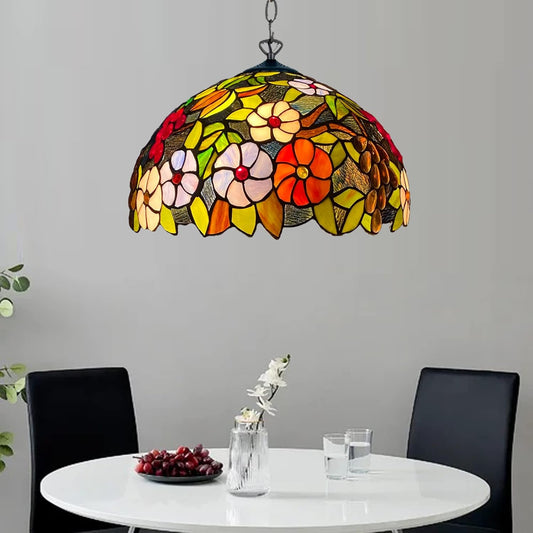 Tiffany Pendant Lamps Handcrafted Stained Glass 16 inch Lamp Shades Stunning Quality Antique Design Pendant Lamps for Living Room Bedroom Lounge Hallway (P-1609)