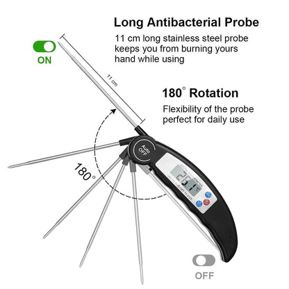 Auroh Food Thermometer with High Accuracy, Digital Cooking Thermometer with Foldable Long Probe + LCD Display, Instant Read Meat Thermometers for Kitchen Cooking, BBQ, Milk