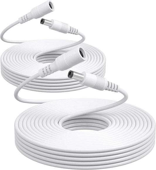 Auroh 2 Pack 16ft/5 Meters Power Extension Cable, 12V DC 5.5mm*2.1mm Male to Female Power Adapter Cord for 12V CCTV Security Camera, LED Strip String Light, Router and More Devices (White)