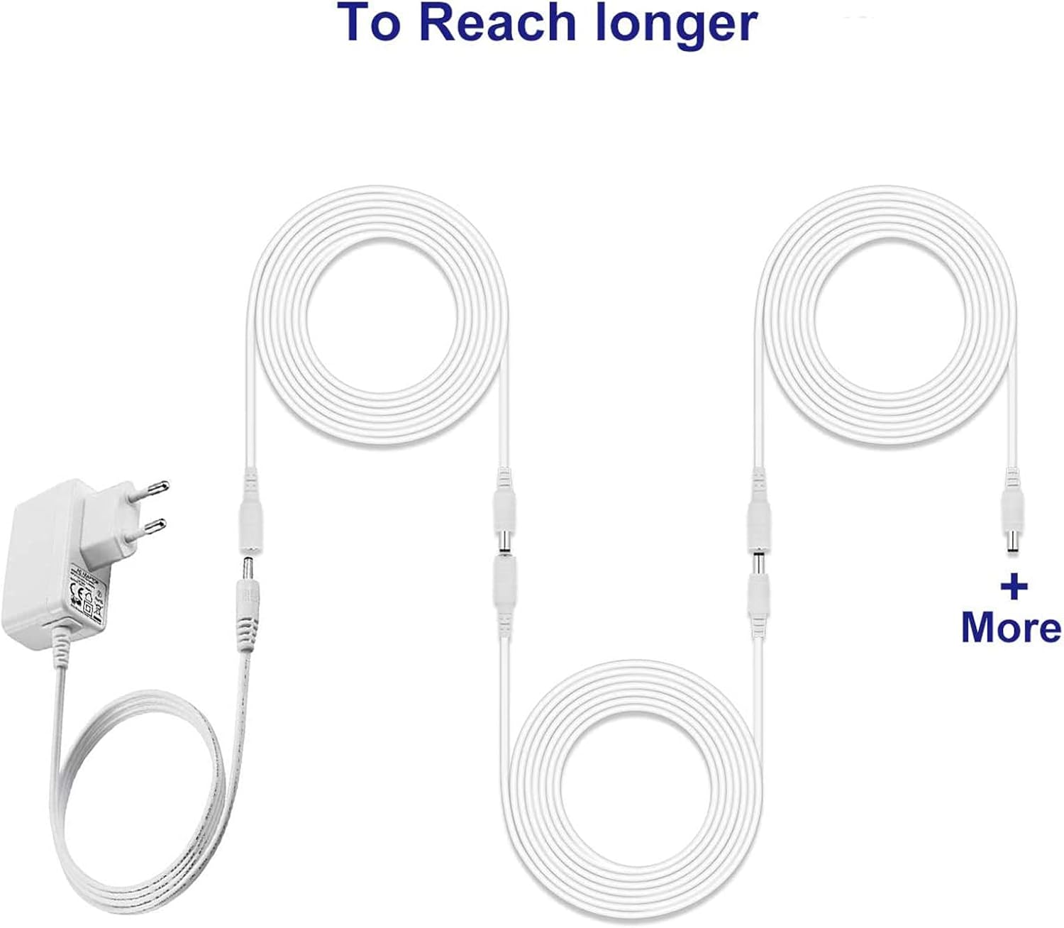 Auroh 2 Pack 16ft/5 Meters Power Extension Cable, 12V DC 5.5mm*2.1mm Male to Female Power Adapter Cord for 12V CCTV Security Camera, LED Strip String Light, Router and More Devices (White)