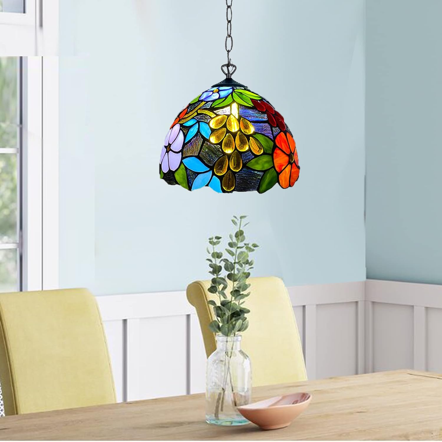 Tiffany Pendant Lamps Handcrafted Stained Glass Lamp Shades Stunning Quality Antique Design Pendant Light for Living Room Bedroom Lounge Hallway (P-1009)