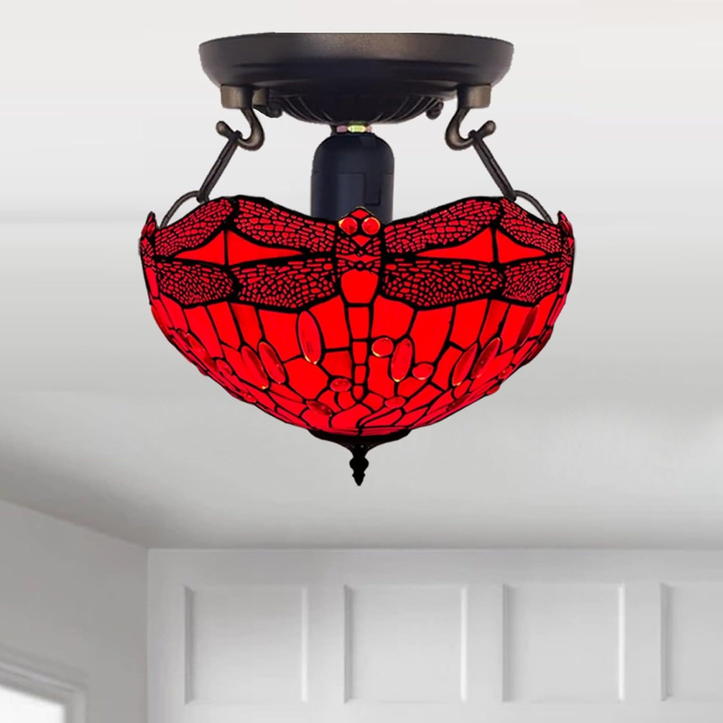 Tiffany Ceiling Lights 16 inch Handcrafted Lamp Shade Antique Dragonfly Design Ceiling Lamps for Living Room Decor Home Decor Lounge