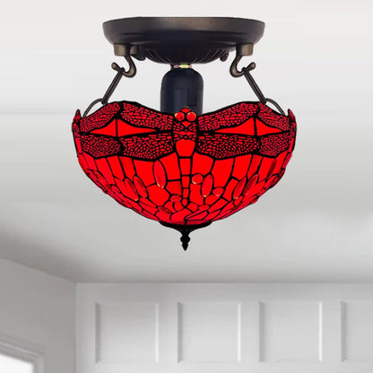 Tiffany Ceiling Lights 16 inch Handcrafted Lamp Shade Antique Dragonfly Design Ceiling Lamps for Living Room Decor Home Decor Lounge