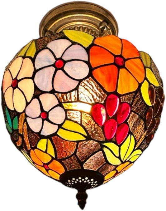 Tiffany Style Ceiling Lamps Stained Glass Handcrafted Lamp Shades Antique Design Ceiling Light for Living Room Bedroom Lounge Hallway (C-1009)