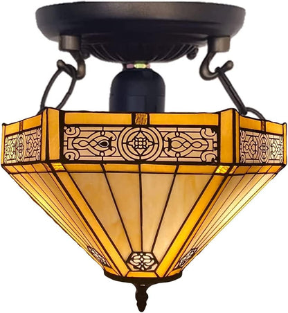 Auroh Tiffany Ceiling Lamps 16 inch Stained Glass Handcrafted Lamp Shades Antique Design Stunning Quality Ceiling Lamp for Living Room Bedroom Lounge (C-1605)