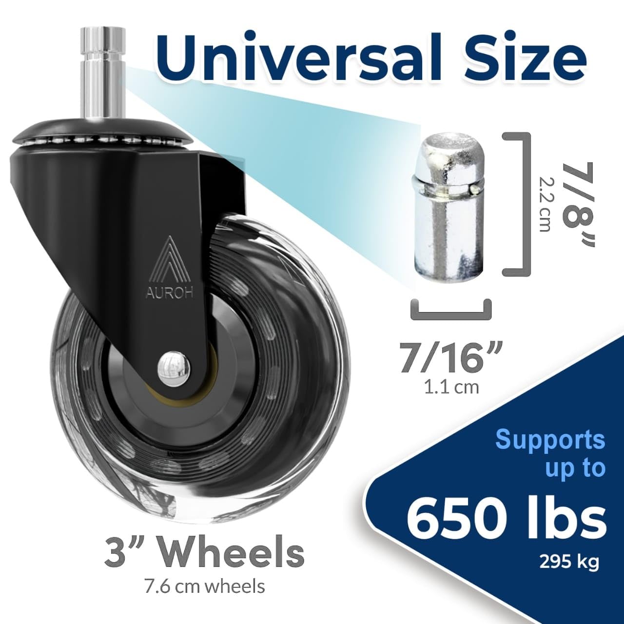 Office Chair Wheels Casters Set of 5 Rubber Replacements with 11mm x 22mm Stem for Hard Floors, Parquet, Carpet, Laminate - Compatible with IKEA Office Chairs