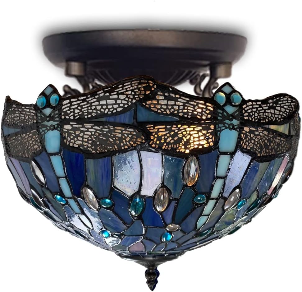 Tiffany Ceiling Lamps 16 inch Stained Glass Handcrafted Lamp Shades Antique Design Stunning Quality Ceiling Lamp for Living Room Bedroom Lounge (C-1607)