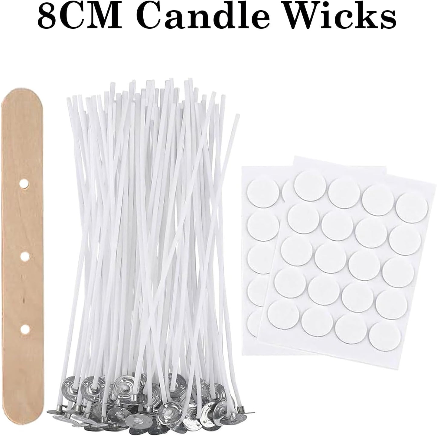 Auroh 80 Pcs Candle Wicks for Making Candles – 8cm long Pre-Waxed Wicks with self Centering Holder for DIY Candles Craft Tools Candle Making Kit - Longer Burning Time with Low Smoke