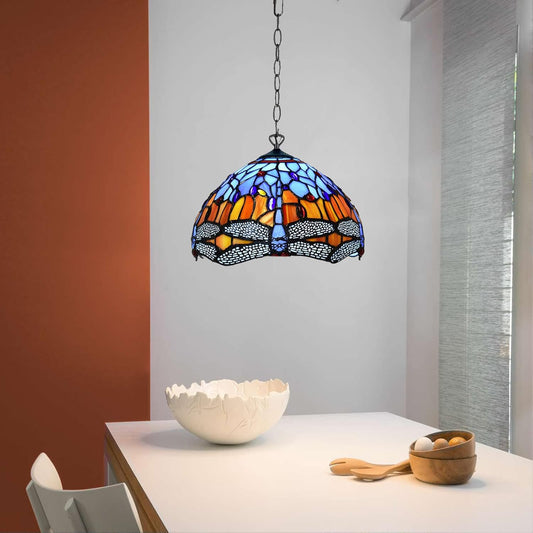 Tiffany Pendant Lamps Handcrafted Stained Glass Lamp Shades Stunning Quality Antique Design Pendant Light for Living Room Bedroom Lounge Hallway (P-1002)