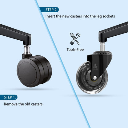 Office Chair Wheels Casters Set of 5 Rubber Replacements with 11mm x 22mm Stem for Hard Floors, Parquet, Carpet, Laminate - Compatible with IKEA Office Chairs