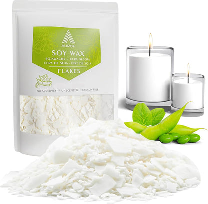 Auroh Candle Wax Flakes - 1.5KG of Natural Soy Wax for Candle Making - Biodegradable and Eco-Friendly Wax for Wax Melts, Crafting, and DIY Projects - Clean Burning with no soot.