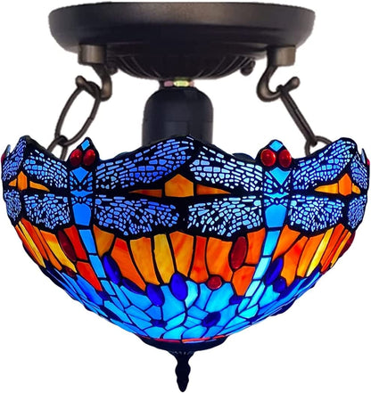 Tiffany Ceiling Lights 16 inch Handcrafted Lamp Shade Antique Dragonfly Design Ceiling Lamps for Living Room Decor Home Decor Lounge