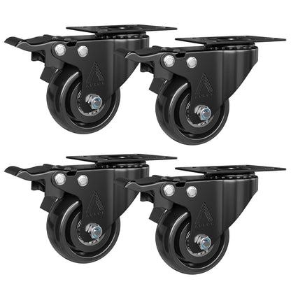Black Castor Wheels Rubber Swivel Castors 50mm for Furniture (Pack of 4 (2 with Brakes & 2 without Brakes))