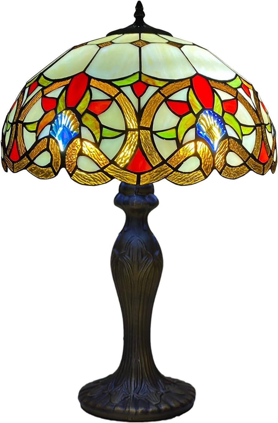 Tiffany Table Lamp Handcrafted 16 inch Stained Glass Lamp Shades Antique Design Stunning Quality Desk Lamp for Living Room Bedroom Bedside Lamps Coffee Table (TFTL-1650)