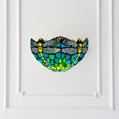 12 Inch Tiffany Style Wall Sconce Light, Green Dragonfly Design Stained Glass Wall Lamp Sconce for Room, Lounge, Corridor, Hallway (TWL-1015)
