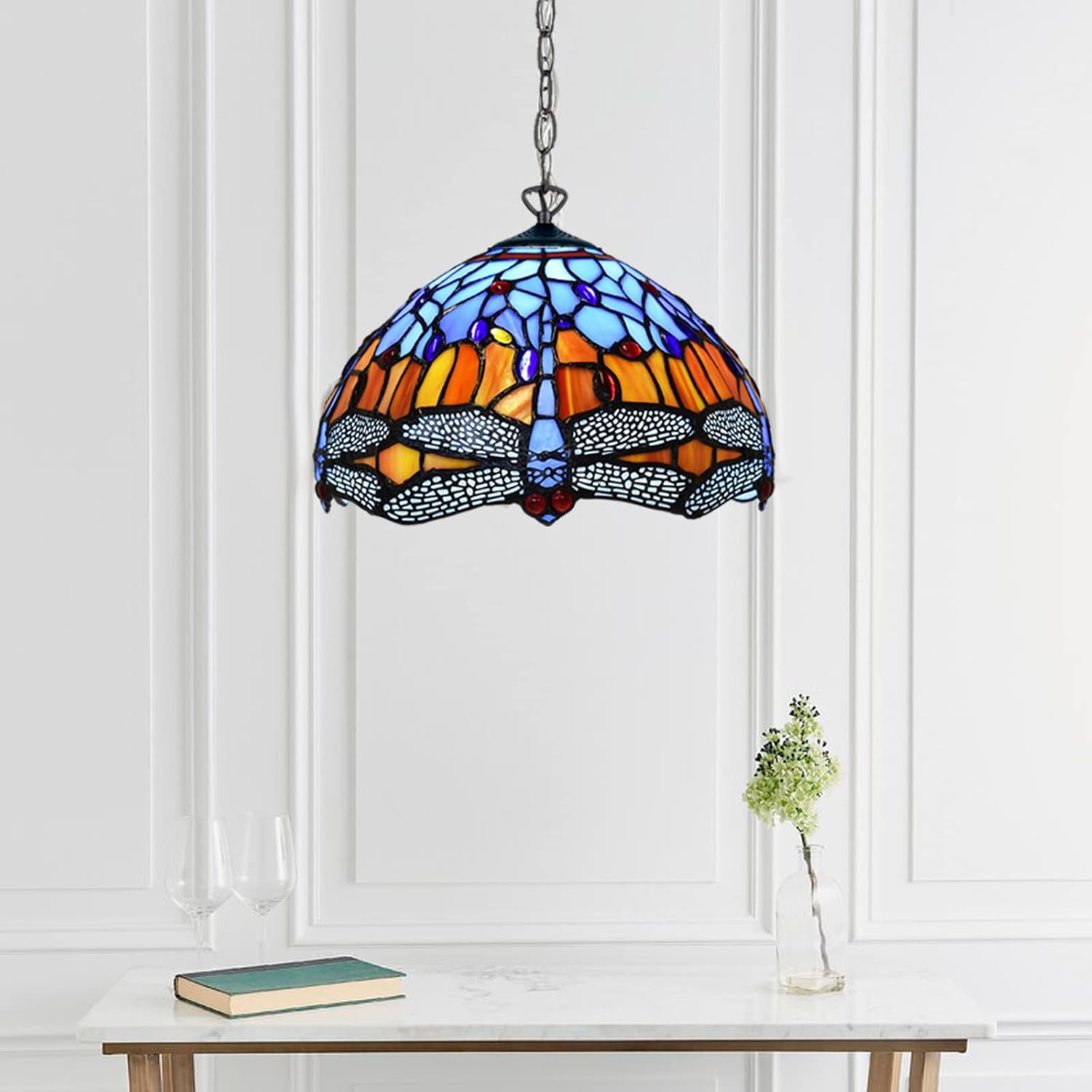 Tiffany Pendant Lamps Handcrafted Stained Glass Lamp Shades Stunning Quality Antique Design Pendant Light for Living Room Bedroom Lounge Hallway (P-1002)