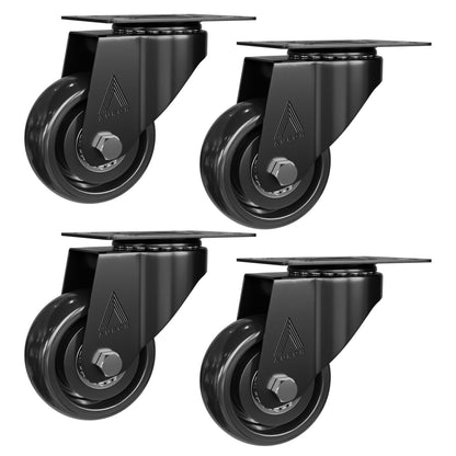 Black Castor Wheels Rubber Swivel Castors 50mm for Furniture (Pack of 4 (2 with Brakes & 2 without Brakes))