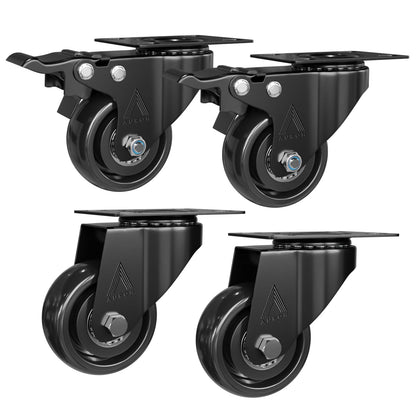 Black Castor Wheels Rubber Swivel Castors 50mm for Furniture (Pack of 4 (2 with Brakes & 2 without Brakes))