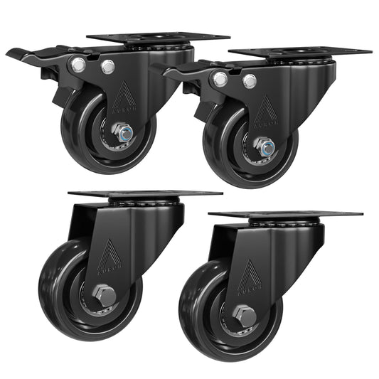 Black Castor Wheels Rubber Swivel Castors 50mm for Furniture (Pack of 4 (2 with Brakes & 2 without Brakes))
