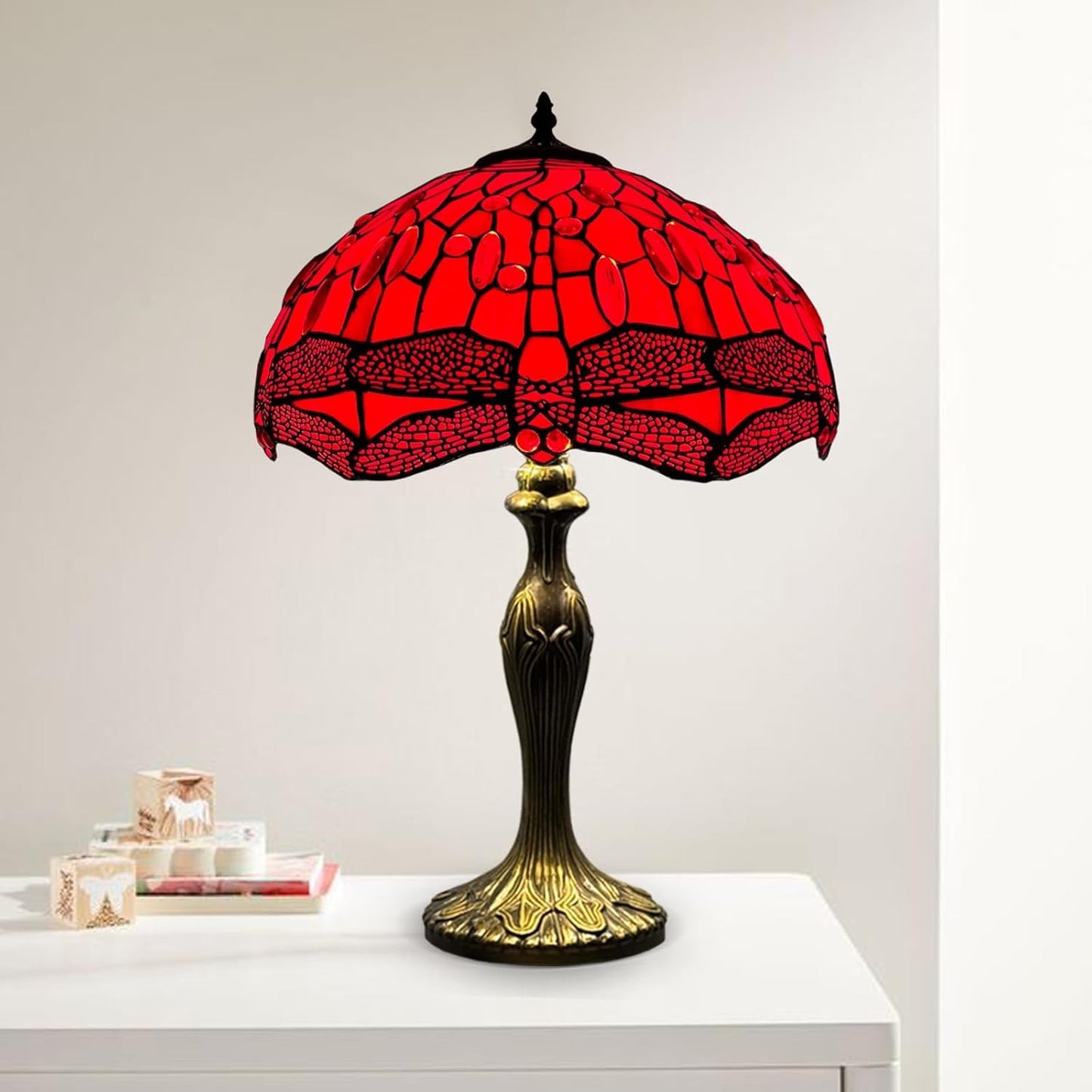 Tiffany Table Lamp 16 inch Handcrafted Lamp Shade Antique Dragonfly Design Table Lamps for Living Room Decor Home Decor Hallway Gallery
