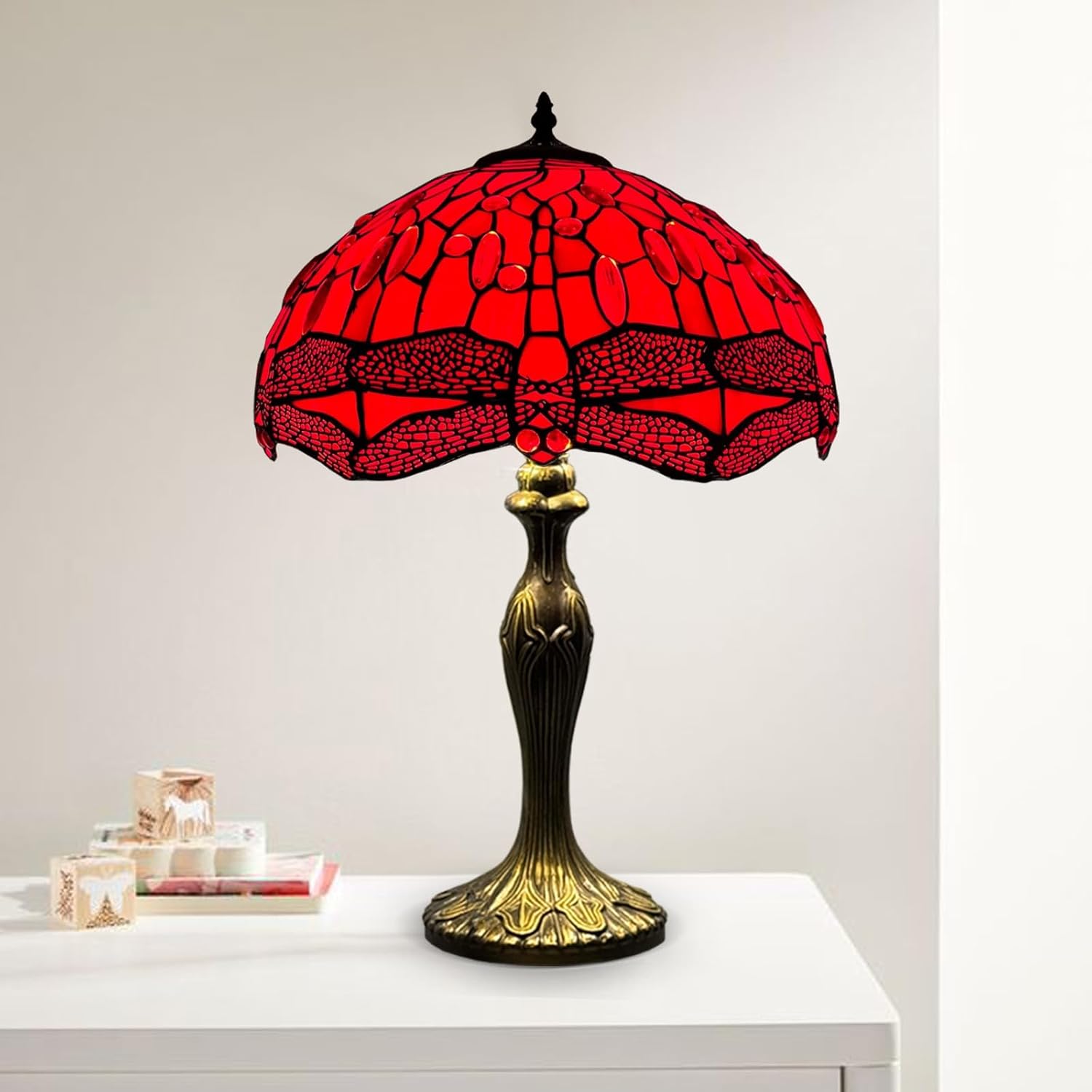Tiffany Table Lamp 16 inch Handcrafted Lamp Shade Antique Dragonfly Design Table Lamps for Living Room Decor Home Decor Hallway Gallery