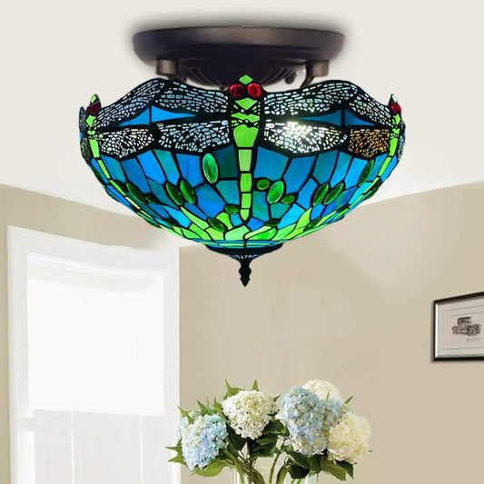 Tiffany Ceiling Lamps 16 inch Stained Glass Handcrafted Lamp Shades Antique Design Stunning Quality Ceiling Lamp for Living Room Bedroom Lounge (C-1615)