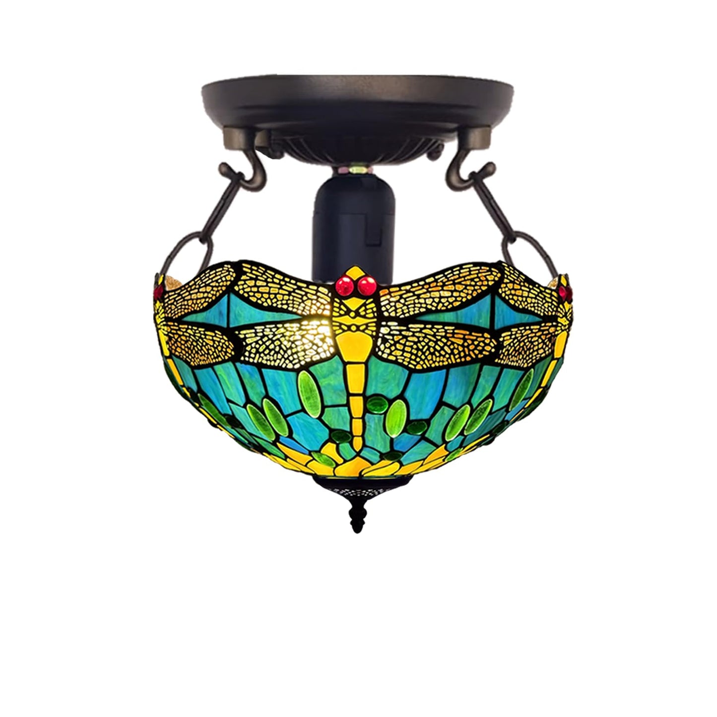 Tiffany Ceiling Lights 16 inch Handcrafted Lamp Shade Antique Dragonfly Design Ceiling Lamps for Living Room Decor Home Decor Lounge