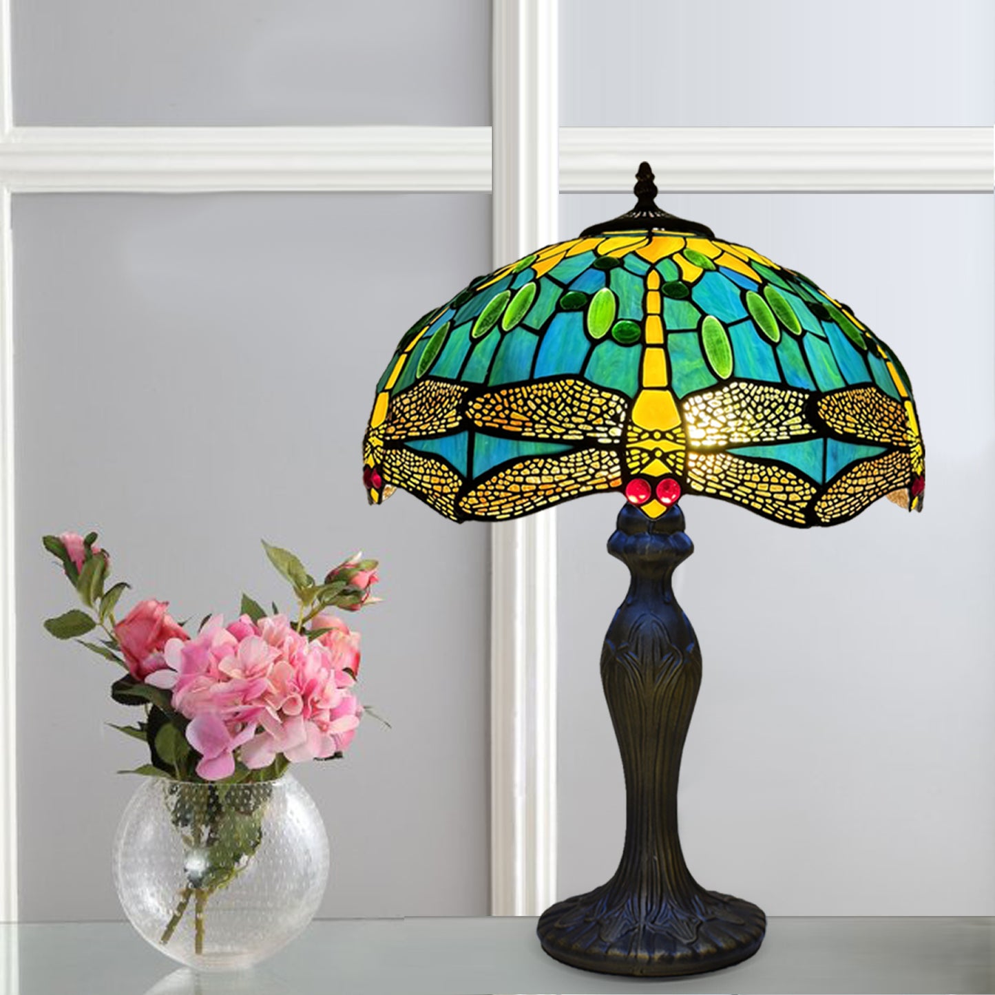 Tiffany Table Lamp Handcrafted 16 inch Stained Glass Lamp Shades Antique Design Stunning Quality Desk Lamp for Living Room Bedroom Bedside Lamps Coffee Table