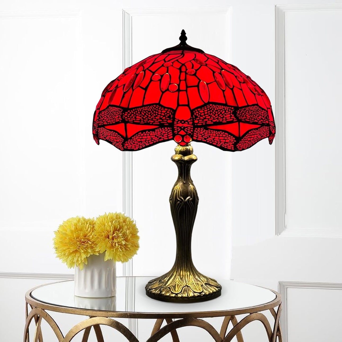 Tiffany Table Lamp 16 inch Handcrafted Lamp Shade Antique Dragonfly Design Table Lamps for Living Room Decor Home Decor Hallway Gallery