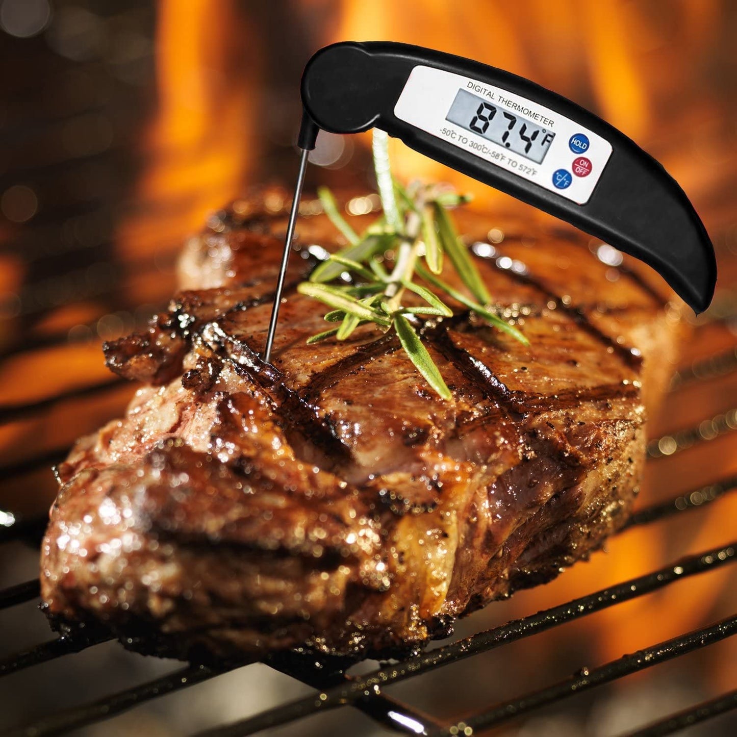 Auroh Food Thermometer with High Accuracy, Digital Cooking Thermometer with Foldable Long Probe + LCD Display, Instant Read Meat Thermometers for Kitchen Cooking, BBQ, Milk