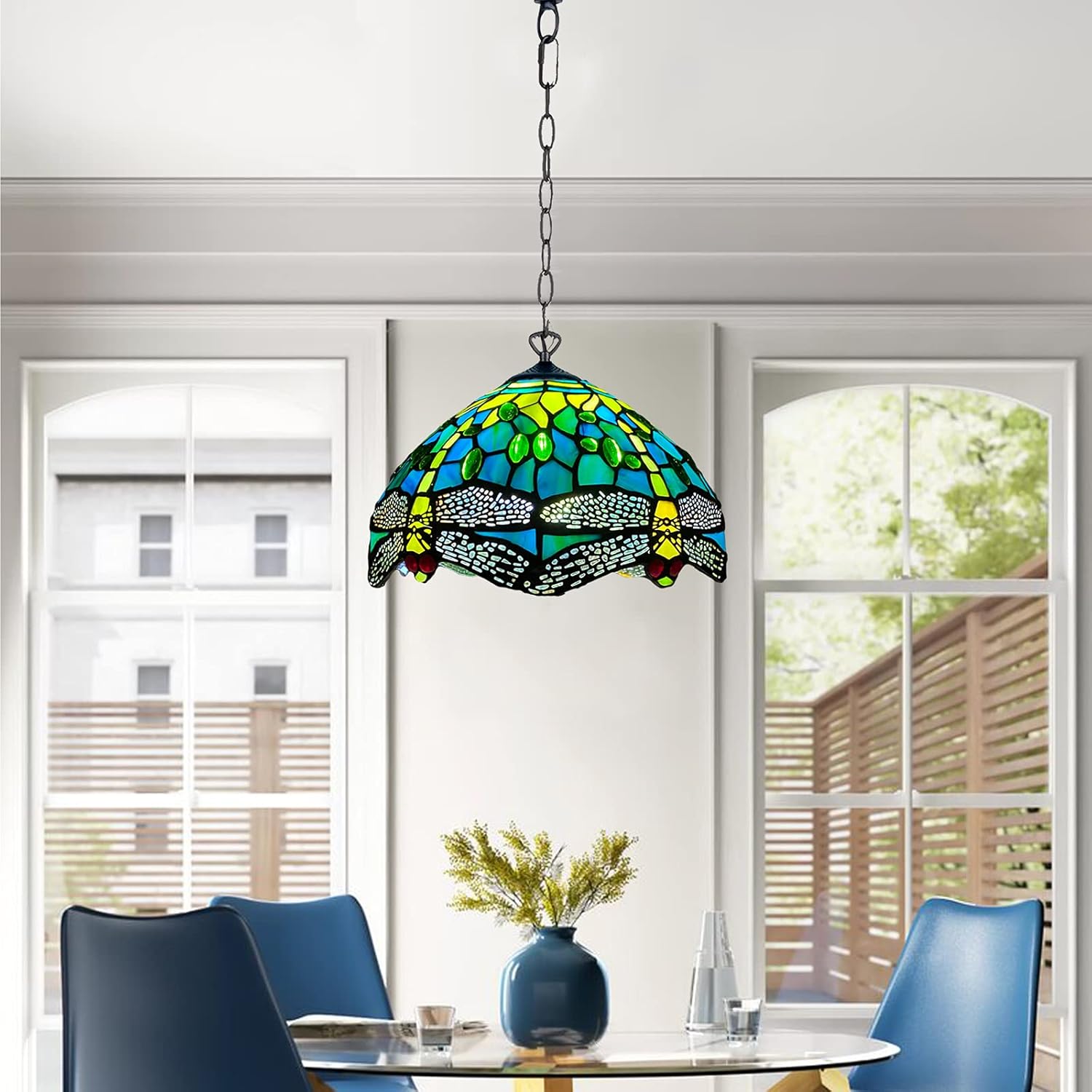 Tiffany Pendant Lamps Handcrafted Stained Glass Lamp Shades Stunning Quality Antique Design Pendant Light for Living Room Bedroom Lounge Hallway (P-1015)