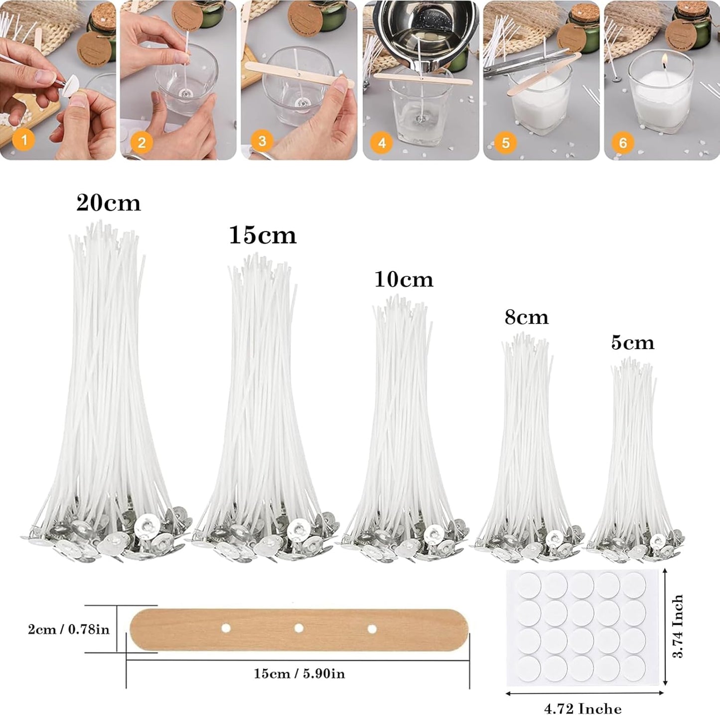 Auroh 80 Pcs Candle Wicks for Making Candles – 8cm long Pre-Waxed Wicks with self Centering Holder for DIY Candles Craft Tools Candle Making Kit - Longer Burning Time with Low Smoke
