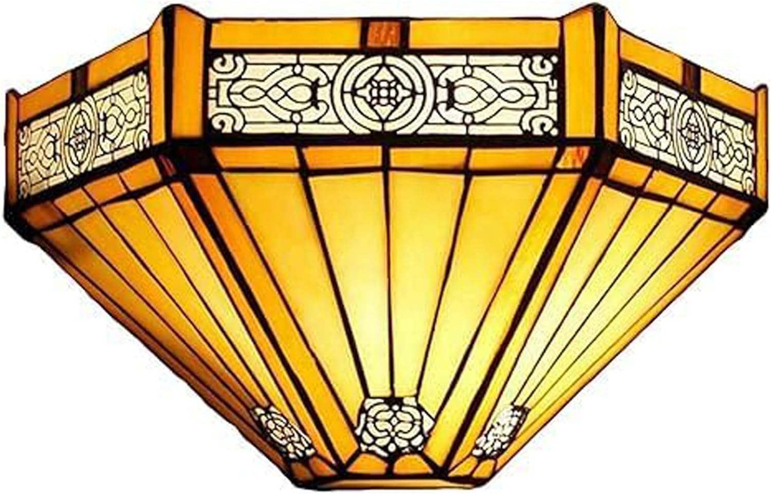 12 Inch Tiffany Style Wall Sconce Light, Yellow Hexagon Vintage Stained Glass Wall Lamp Sconce for Room, Lounge, Corridor, Hallway (TWL-1005)