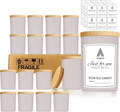 15 Pack Glass Candle Jars with Bamboo Lids - 7 OZ Frosted Candle Containers for Candle making - Ideal candle making supplies for professionals as well as hobbyists