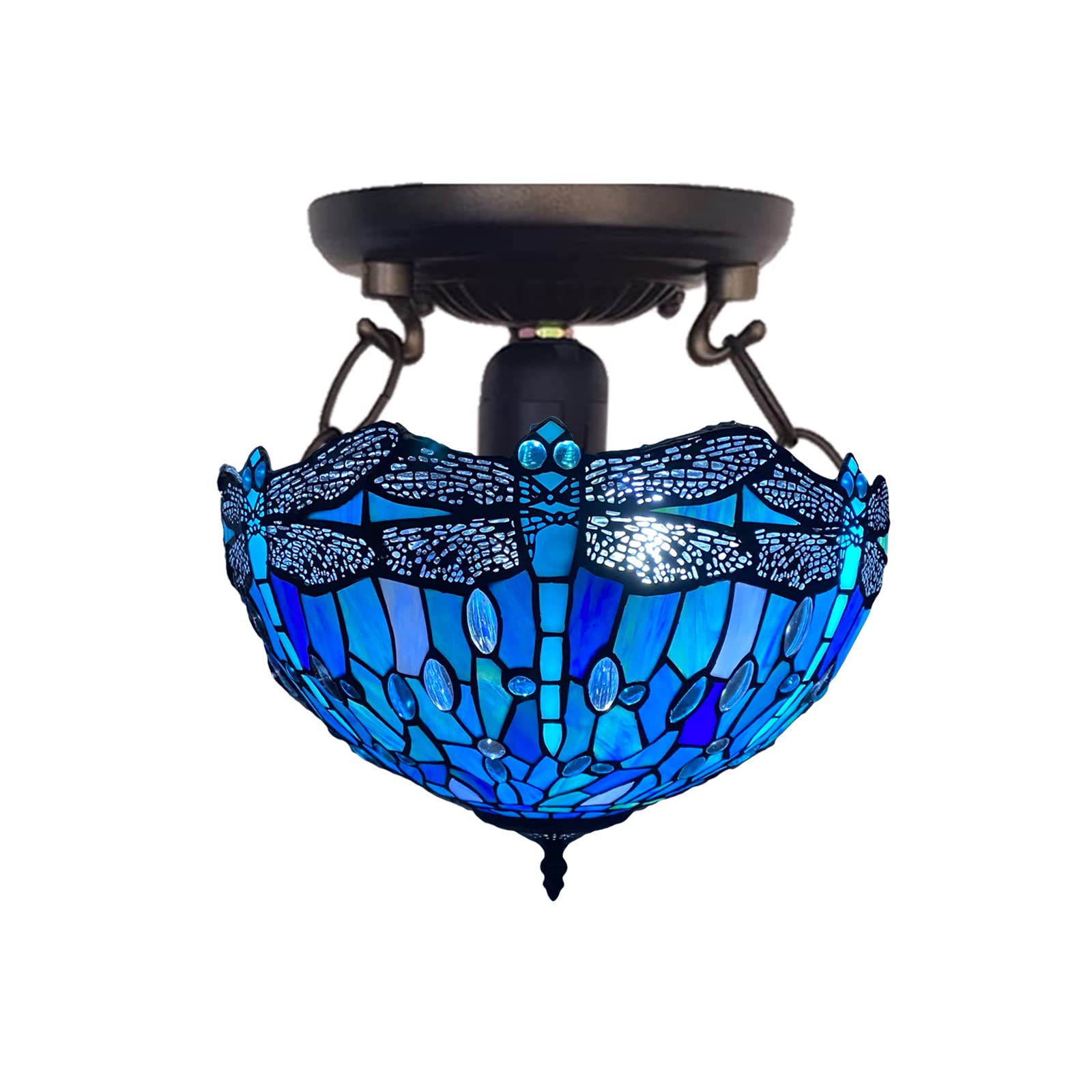 Tiffany Ceiling Lights 16 inch Handcrafted Lamp Shade Antique Dragonfly Design Ceiling Lamps for Living Room Decor Home Decor Lounge