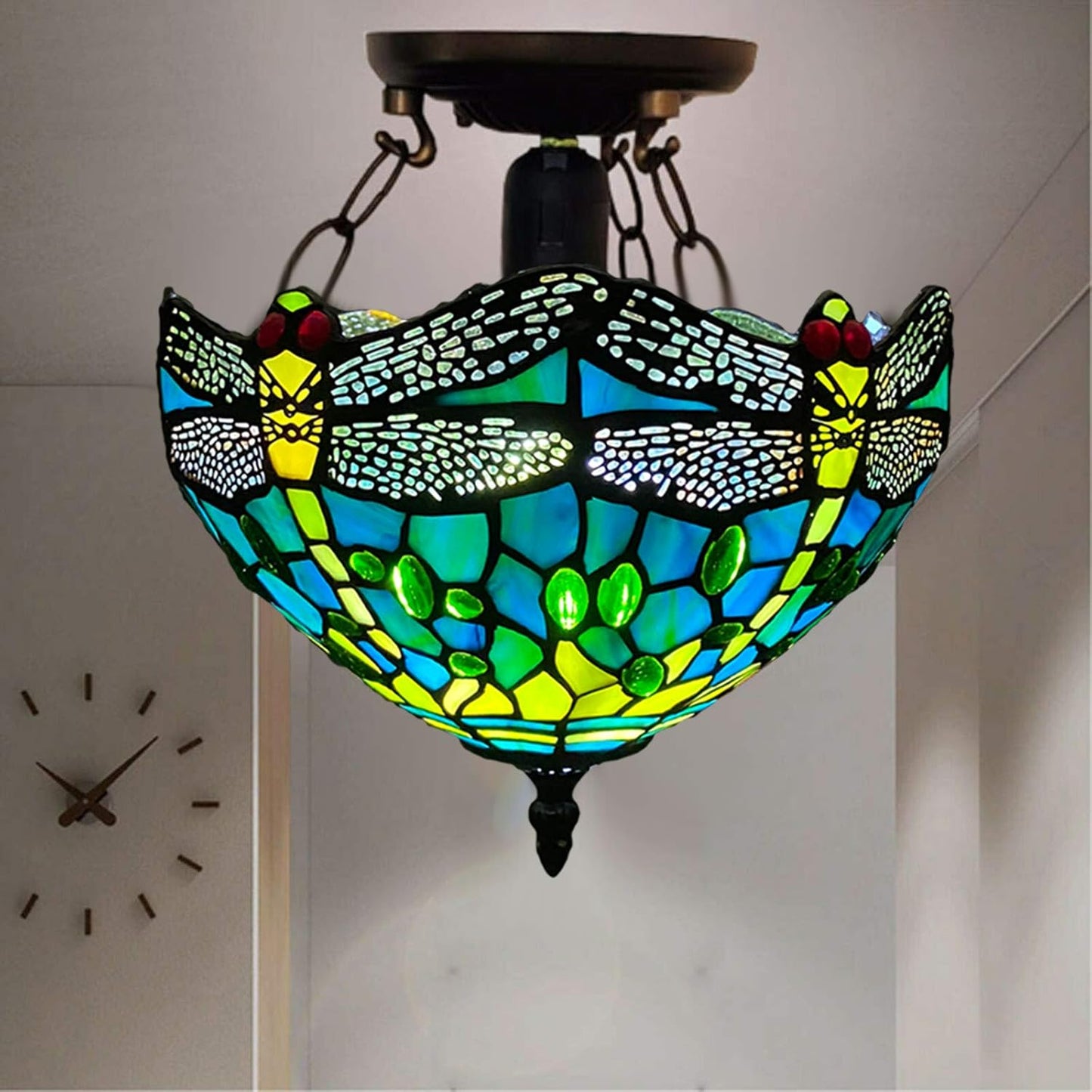 Tiffany Style Ceiling Lamps Stained Glass Handcrafted Lamp Shades Antique Design Ceiling Light for Living Room Bedroom Lounge Hallway (C-1015)