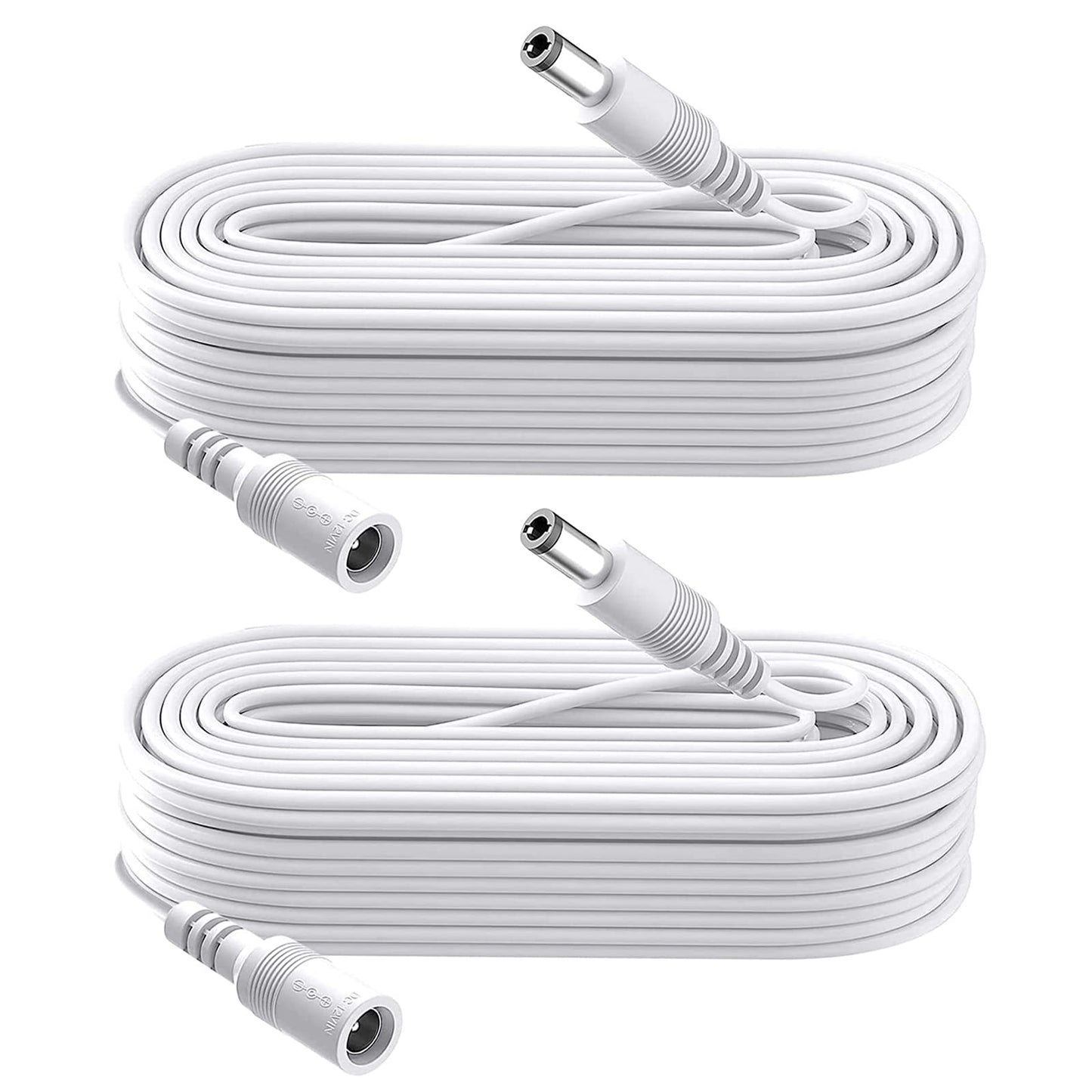 Auroh 2 Pack 16ft/5 Meters Power Extension Cable, 12V DC 5.5mm*2.1mm Male to Female Power Adapter Cord for 12V CCTV Security Camera, LED Strip String Light, Router and More Devices (White)