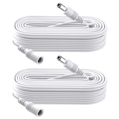 Auroh 2 Pack 16ft/5 Meters Power Extension Cable, 12V DC 5.5mm*2.1mm Male to Female Power Adapter Cord for 12V CCTV Security Camera, LED Strip String Light, Router and More Devices (White)